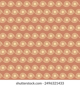 Repeating motif of circular and wave-like shapes arranged in horizontal rows. Beige lines on muted terracotta background. The style is reminiscent of classical Greek and Roman decorative elements.