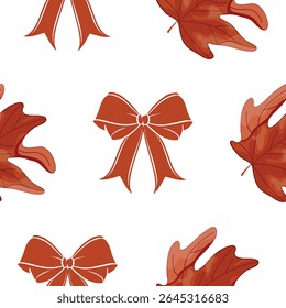 Motivo repetitivo com folhas de bordo e arcos festivos em vermelho, para uma variedade de desenhos