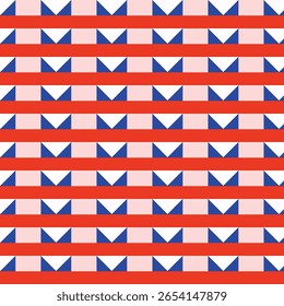 Repeating V‑shaped motifs between red stripes