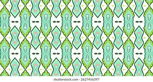 Repeating Nature-Inspired Pattern with Diamond Leaves and Soft Green Tones