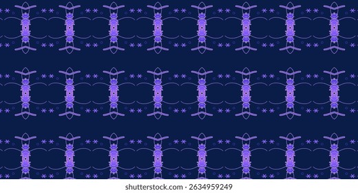 Repeating Neon Tribal Motif – Purple Glow on Midnight Blue