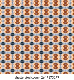 As formas de ampulheta laranja repetidas com destaques azuis formam um padrão retro de estilo suave e simétrico. Ideal para papel de parede ou impressões digitais. ampulheta, padrão, laranja, simetria, abstrato