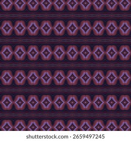 Repeating ornamental diamond pattern in dark purples and reds with a modern vintage flair. Great for fashion design, textiles, and digital backgrounds.