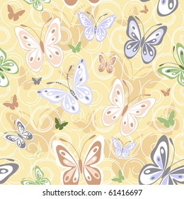 Repeating pastel pattern with colorful butterflies (vector)