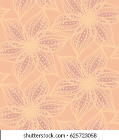 Repeating pattern with Abstract geometrical yellow flower with pointy pedals with dots.Seamless background with dots and wavy abstract geometrical flowers.