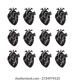 Patrón repetitivo de ilustraciones anatómicas del corazón en un fondo blanco