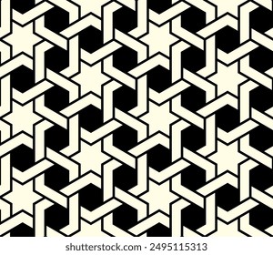 Repeating pattern of Arabian star shapes.  Arabesque Interlocking lines Seamless patterns of printable vector.