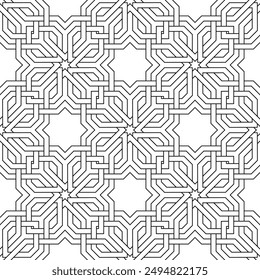 Repeating pattern of Arabic star shapes.  Mosaic Interlocking lines Seamless patterns of printable vector.