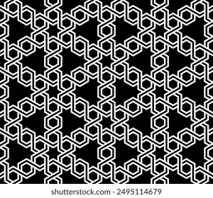 Repeating pattern of Arabic star shapes.  Arabesque Interlocking lines Seamless patterns of printable vector.