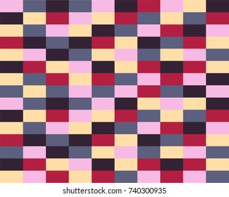 Repeating pattern background of colorful bricks in gray, yellow and pink and red, in vector format
