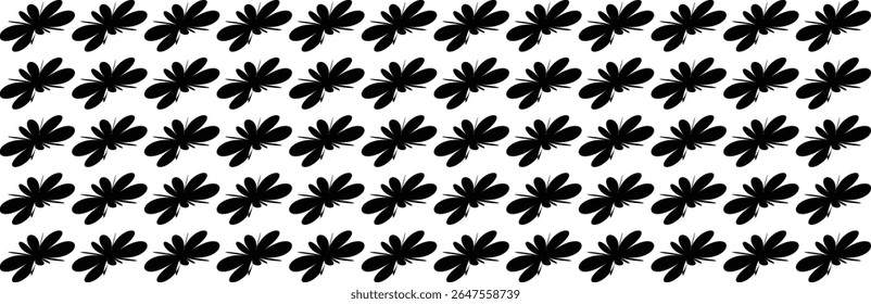 Um padrão repetitivo de formas florais abstratas pretas em um fundo branco. 