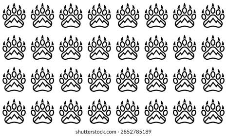 A repeating pattern of black bear paw prints in a simple line art style on a white background.