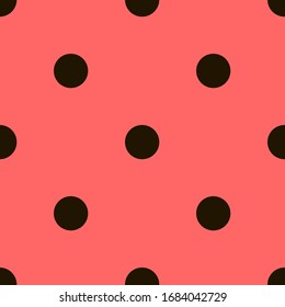 A repeating pattern of black circles on a red background; ladybug pattern; red-black background; blank for creativity.