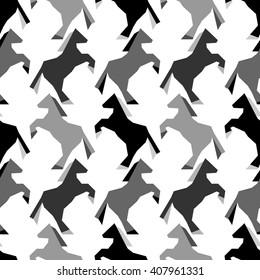 repeating pattern with black and grey jumping horse silhouette on white background