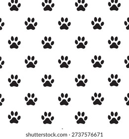 A repeating pattern of black paw prints on a clean white background, ideal for pet themes