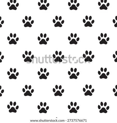 A repeating pattern of black paw prints on a clean white background, ideal for pet themes