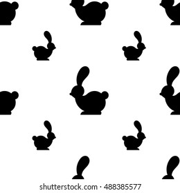 repeating pattern with black rabbit silhouette on white background