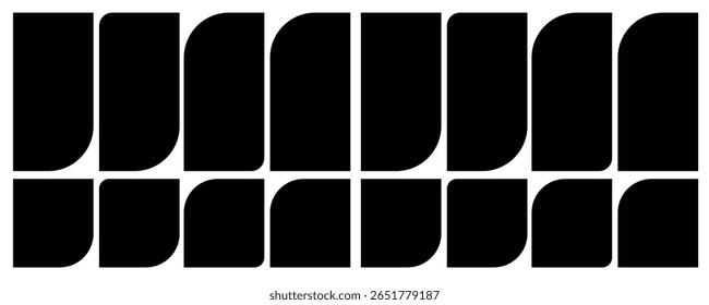 Um padrão de repetição de retângulos pretos com cantos arredondados contra um plano de fundo branco.