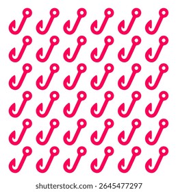 Repeating pattern of bright fuchsia fishing hooks