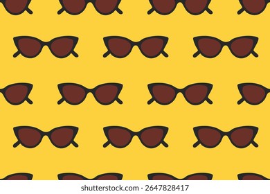 Repeating pattern with brown cat-eye sunglasses on yellow background