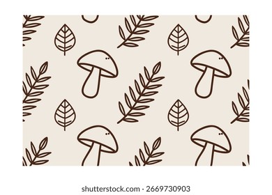 Repetindo padrão marrom cogumelos folhas creme folha