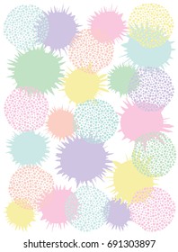 Repeating pattern with brush strokes in pastel colors on a white background. Geometric cute modern design of posters, textiles, banners, postcards. Vector abstract illustration. Colorful spots.