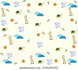 Wiederholte Muster von Cartoon Tiere von Baby Elefant, Schildkröte und Giraffe