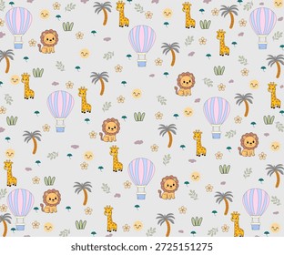 Patrón repetitivo de animales de dibujos animados, globos lindos con varias variaciones