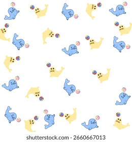 repeating pattern Cartoon sea lion cub