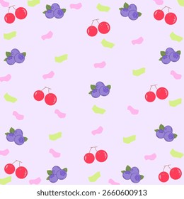 repeating pattern of cherries and blueberries with existing ornaments