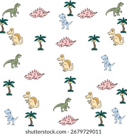 Patrón repetitivo de animales de dibujos animados para niños, dinosaurios, para Fondo de pantalla y fondo