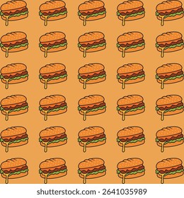 A repeating pattern of colorful, hand-drawn burgers.