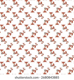 A repeating pattern composed of soft abstract shapes and thin lines in vibrant pinks reds and browns against a clean white backdrop