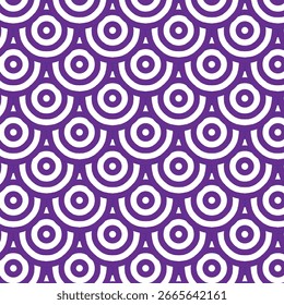 A repeating pattern of concentric circles in purple and white. The circles are arranged in a staggered, overlapping manner, creating a sense of depth and visual rhythm.