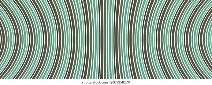 a repeating pattern of curved, vertical stripes in alternating colors of teal, brown, and white. The stripes create a sense of depth and perspective, curving inward towards the center of the image.