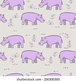 repeating pattern with cute hippopotamus for baby products