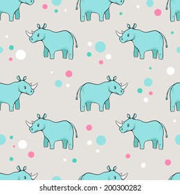 repeating pattern with cute rhinoceros for baby products