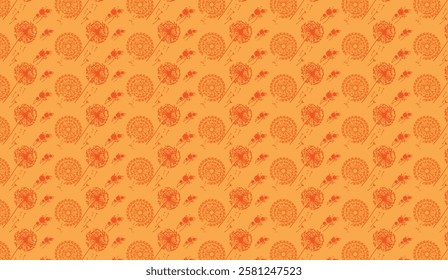 Repeating Pattern of Dandelions with Seeds Floating on an Orange Background for Textile Design and Wallpaper Application Featuring A Wind Blowing Effect