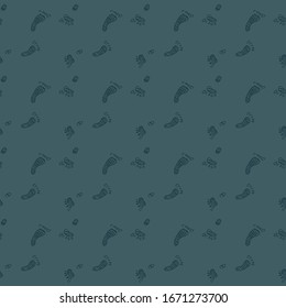 Repeating pattern with  dark blue footprints on blue background.