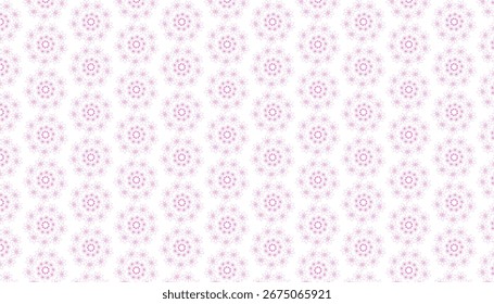 A repeating pattern of delicate pink floral mandalas on a clean white background. Scalable vector format suitable for...