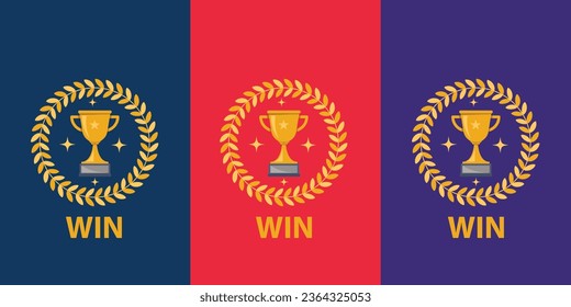 repeating pattern design of an golden trophy cup icon on multicolored backgrounds. Win raffle concept modern graphic simple poster illustration for website or social media