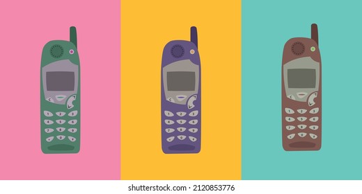 Repeating Pattern Design Of An Old School Phone On Multicolored Backgrounds Such As Pink, Yellow And Blue