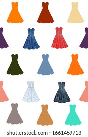 A repeating pattern of dresses with shades of Spring / Summer 2020. An example for the design of fashionable clothes, illustrations, for printing 