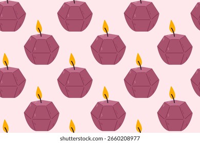 Repeating pattern with faceted candles in modern polygon shape on soft background