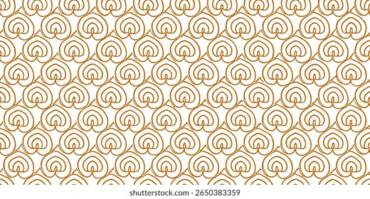 A repeating pattern featuring bold, orange outlines of heart shapes with a distinct inner swirl, creating a visually engaging and rhythmic texture.
