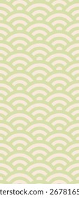 A repeating pattern featuring soft green and pale pink semi-circles, creating a wave-like design.