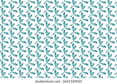 A repeating pattern featuring stylized branches composed of teal and blue circles on a white background. The design is simple yet visually appealing.