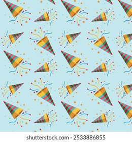 Repeating pattern featuring whimsical firecrackers, a joyful and festive design suitable for fabric and paper printing