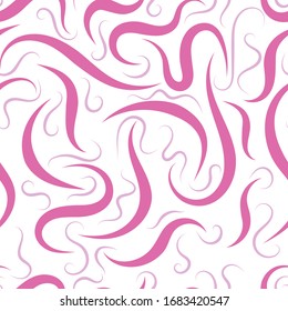 repeating pattern of flowing lines, curls and dashes of pink color