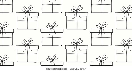 Repeating pattern of gift boxes on a light background for festive occasions